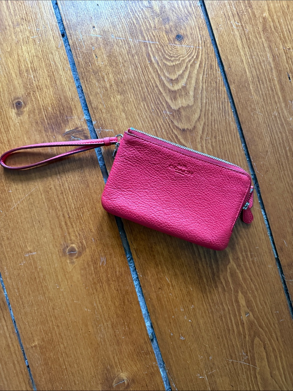 Coach Red Pebbled Leather Wristlet
